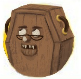 an image representing Styx. He is an anthropomorphic coffin with sharp teeth and small glasses.