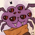 an image representing Shamura. They are a purple anthro spider with red eyes.